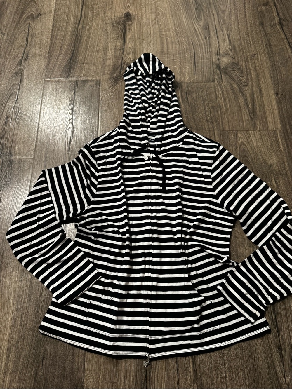 Coolibar UPF 50+ Black & White Striped Full-Zip Hoodie sun protection large - Picture 4 of 9